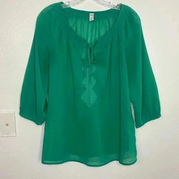 Old Navy Embroidered Chiffon Peasant Blouse Top - Picture 3 of 5